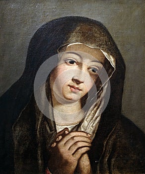 Mater Dolorosa by follower of Bartolome Esteban Murillo, oil on canvas, the Passion in Art from Mimara Museum in Zagreb photo