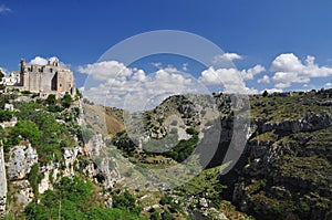 Matera, Basilicata, Italy. Canyon and cliff of the Murge natural park