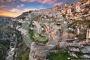 Matera, Basilicata, Italy: landscape at sunrise of the old town