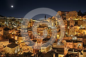 Matera, Basilicata, Italy: night view of the old town