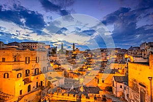 Matera, Basilicata, Italy: Night view of the old town - Sassi di