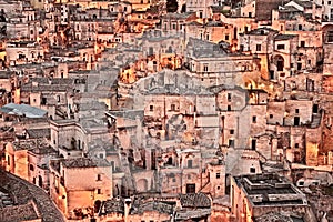 Matera, Basilicata, Italy: view at sunrise of the old town