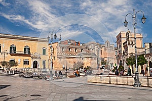 Matera, Basilicata, Italy: Vittorio Veneto square with the entrance of the undergrounds