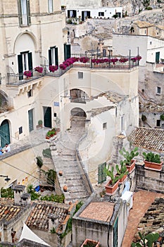 Matera, Italy - August 17, 2020: View of the Sassi di Matera a historic district in the city of Matera, well-known for their