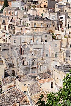 Matera, Italy - August 18, 2020: View of the Sassi di Matera a historic district in the city of Matera, well-known for their