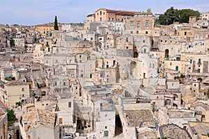 Matera, Italy - August 18, 2020: View of the Sassi di Matera a historic district in the city of Matera, well-known for their