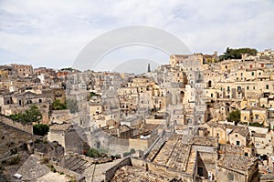 Matera, Italy - August 18, 2020: View of the Sassi di Matera a historic district in the city of Matera, well-known for their