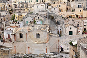 Matera, Italy - August 18, 2020: View of the Sassi di Matera a historic district in the city of Matera, well-known for their