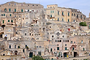 Matera, Italy - August 18, 2020: View of the Sassi di Matera a historic district in the city of Matera, well-known for their