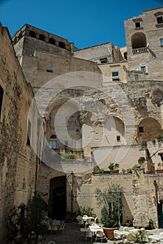 Matera panoramic view of historical centre Sasso Caveoso of old ancient town Sassi di Matera