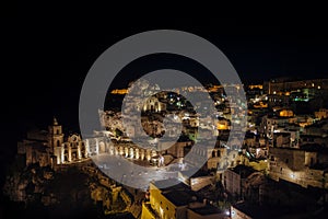 Matera panoramic view of old town at night, Basilicata,Italy.