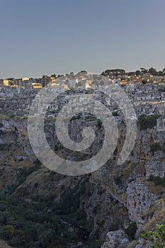 Matera ravina and cityscape, on the precipice. Italy