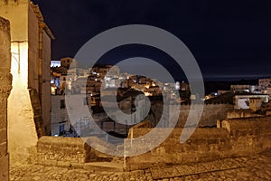 Matera Sassi cityscape by night, Basilicata, Italy