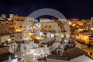 Matera Sassi cityscape by night, Basilicata, Italy