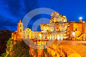 Matera, Sasso Caveoso, Italy: Night view of the San Pietro Caveoso