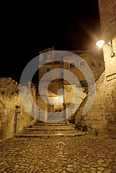 Matera street by night, Italy