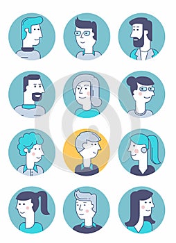 Material cartoon avatars, vector trendy characters collection