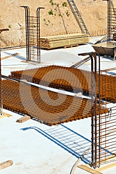 Material at a construction site for the base of a house