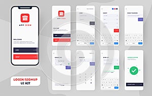 Material Design UI, UX and GUI layout with different Login Screens.