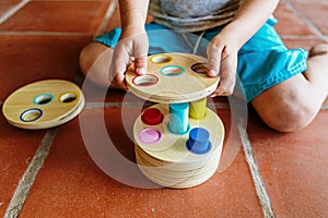 A material of montessori pedagogy, a new style of teaching children in schools around the world, with wooden educational toys