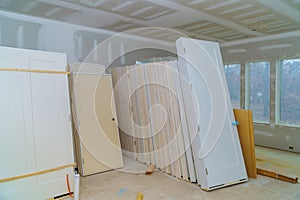 Material for repairs in an apartment is under construction, remodeling, rebuilding and renovation door for a new home before