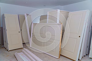 Material for repairs in an apartment is under construction, remodeling, rebuilding and renovation door for a new home before