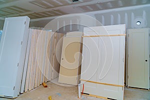 Material for repairs in an apartment is under construction, remodeling, rebuilding and renovation door for a new home before