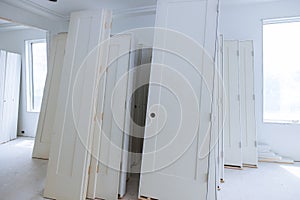 Material for repairs in an apartment is under construction, remodeling, rebuilding and renovation door for a new home before