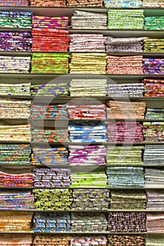 Material stacked on shelves