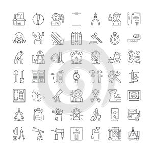 Materials construction linear icons, signs, symbols vector line illustration set