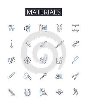 Materials line icons collection. Comestibles, Ingredients, Elements, Compnts, Resources, Substances, Stuff vector and photo