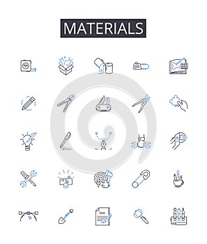 Materials line icons collection. Comestibles, Ingredients, Elements, Compnts, Resources, Substances, Stuff vector and photo