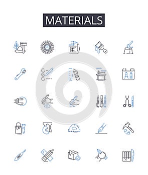 Materials line icons collection. Comestibles, Ingredients, Elements, Compnts, Resources, Substances, Stuff vector and photo