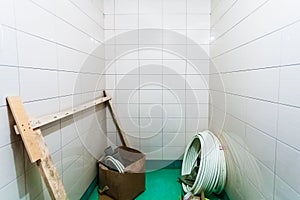 Materials for plumbing for repairs bathroom fixtures or bathroom fitment in room with tile an apartment is under photo
