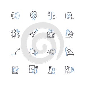 Materials science line icons collection. Polymers, Composites, Nanomaterials, Ceramics, Metals, Biomaterials, Glass