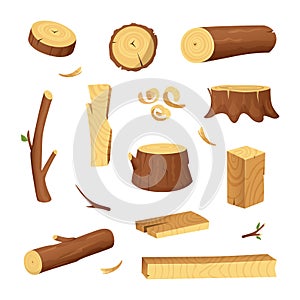 Materials for wood industry. Tree lumber, trunk. Vector