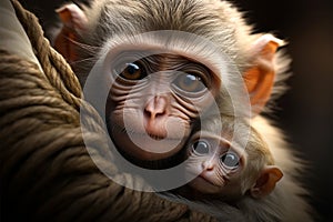 Maternal monkey embraces both motherhood and spousal connection with affection