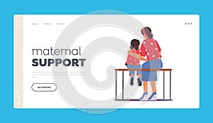 Maternal Support Landing Page Template. Loving Mother and Daughter Hugging Sitting on Bench Rear View