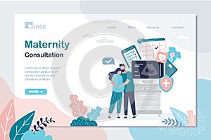 Maternity consultation landing page template. Prenatal health care concept. Love couple