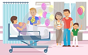 Maternity Hospital Discharging Vector Illustration