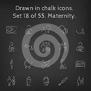 Maternity icon set drawn in chalk