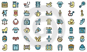 Maternity icons set line color vector