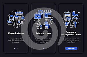 Maternity leave types dark onboarding mobileapp page screen