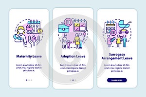 Maternity leave types onboarding mobile app page screen