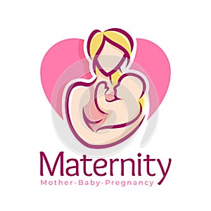 Maternity logo design template, pregnancy mother and baby symbol or icon template