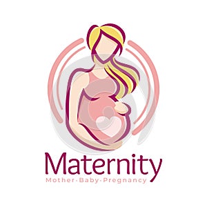 Maternity logo design template, pregnancy mother and baby symbol or icon template