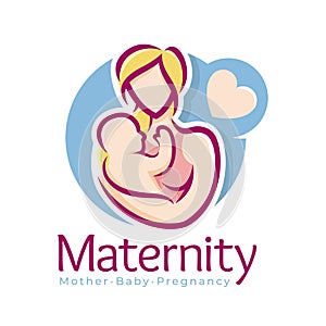 Maternity logo design template, pregnancy mother and baby symbol or icon template