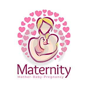 Maternity logo design template, pregnancy mother and baby symbol or icon template