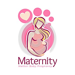 Maternity logo design template, pregnancy mother and baby symbol or icon template