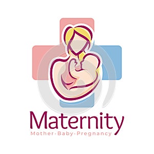 Maternity logo design template, pregnancy mother and baby symbol or icon template